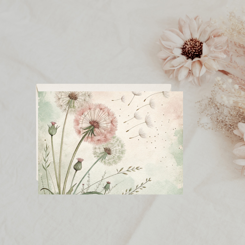 Whispers of Wishes Dandelion Notecard Set – 4 Blank Cards with Envelopes