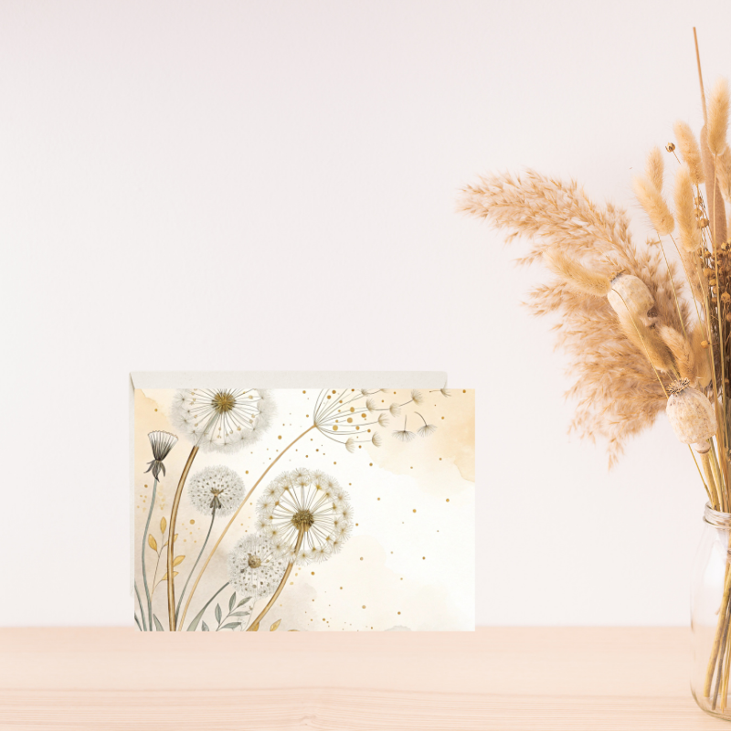 Whispers of Wishes Dandelion Notecard Set – 4 Blank Cards with Envelopes
