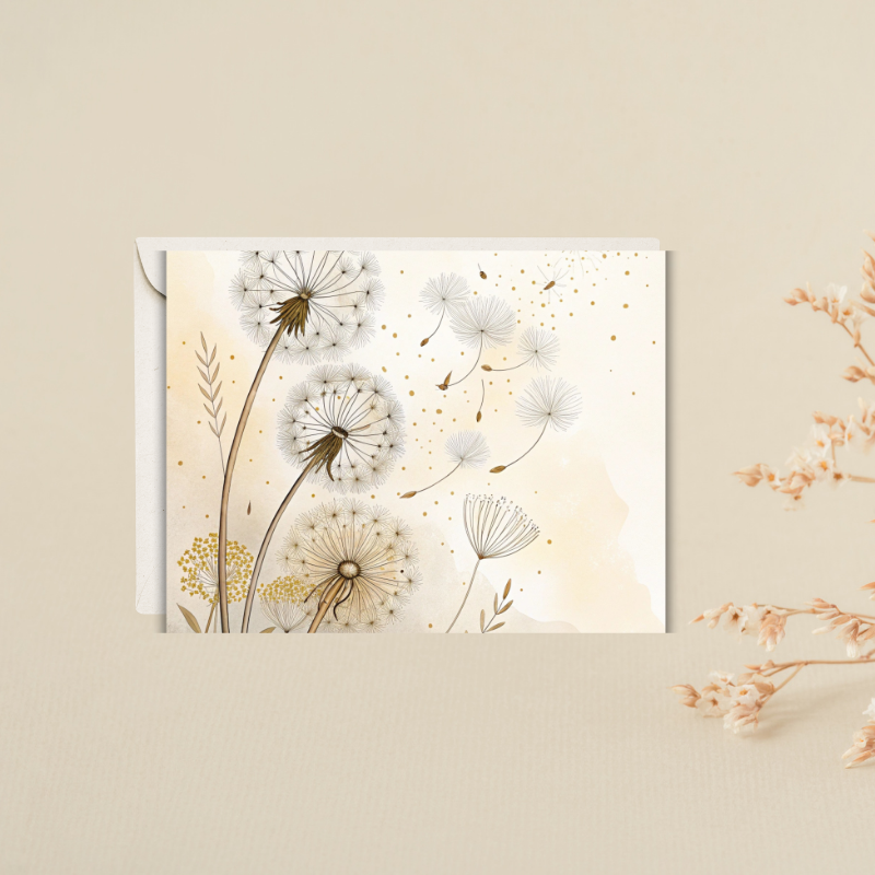 Whispers of Wishes Dandelion Notecard Set – 4 Blank Cards with Envelopes