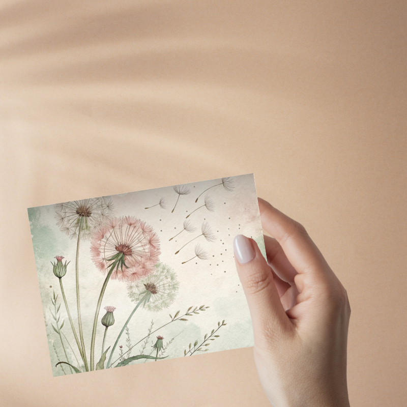 Whispers of Wishes Dandelion Notecard Set – 4 Blank Cards with Envelopes