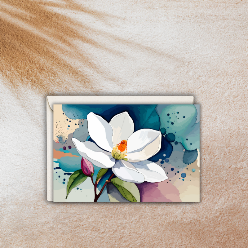 Magnolia Notecard Set – Pack of 6 Blank 5.5” x 4.25” Cards with Envelopes – Watercolor Floral Greeting Cards