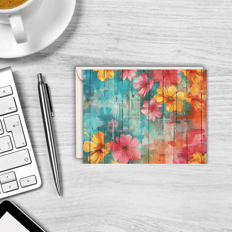 Tropical Floral Notecard Set – Pack of 8 Blank 5.5" x 4.25" Cards with Envelopes – Bright Fruit & Flower Designs