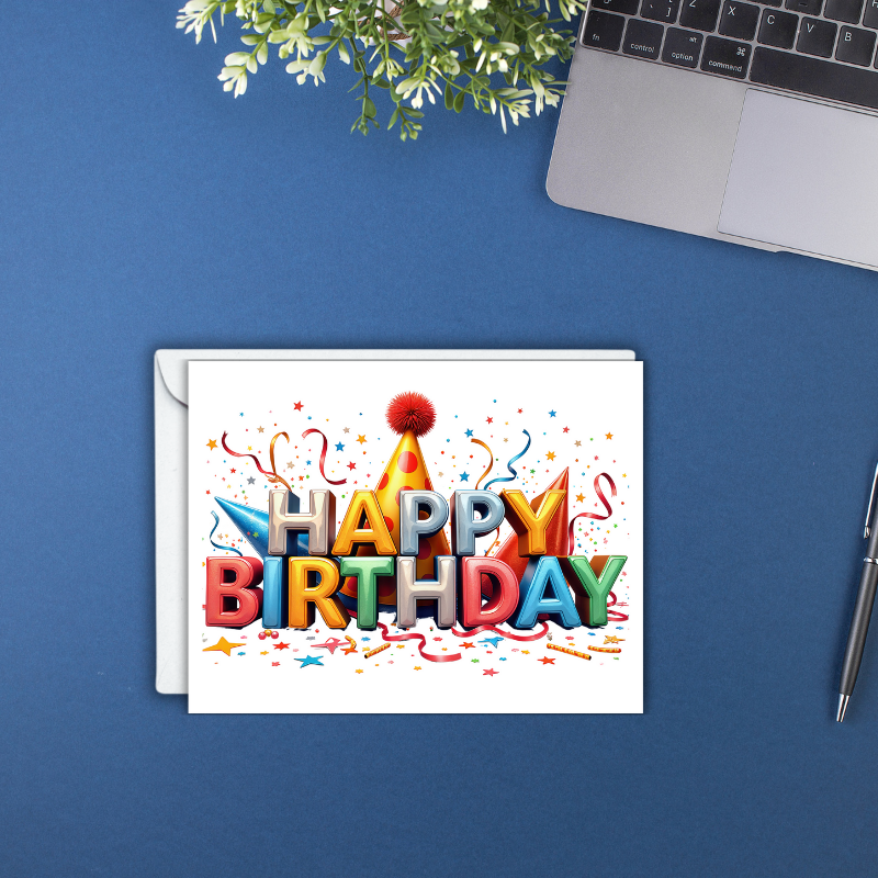 Happy Birthday Party Time Card – Bold, Colorful, and Blank Inside