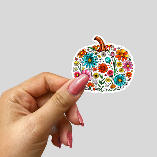 Floral Pumpkin Waterproof Sticker – 3x3 Inch