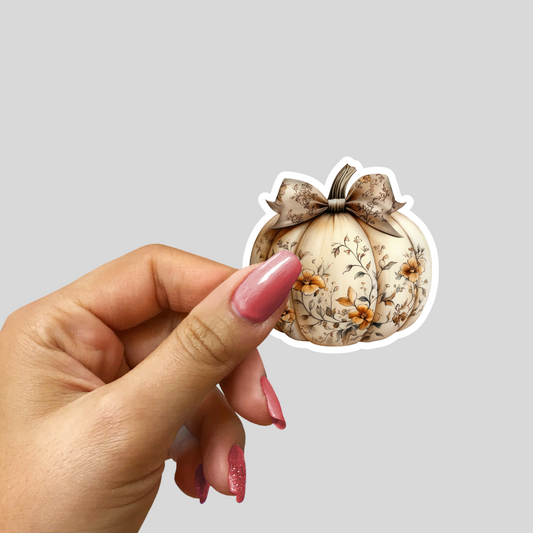 Vintage Floral Pumpkin Waterproof Sticker – 3x3 Inch