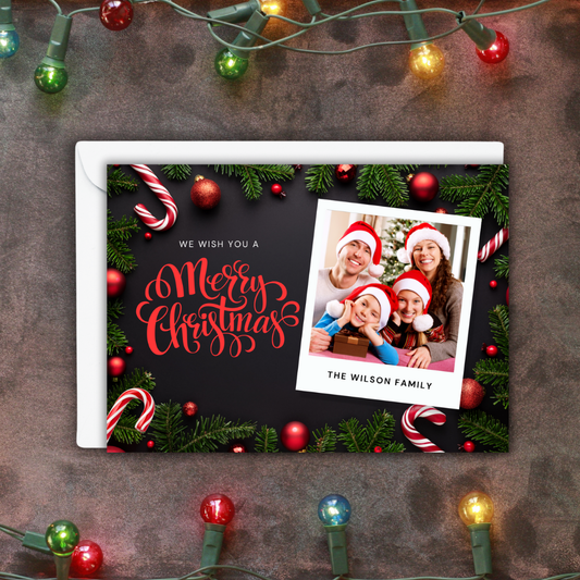 Custom 7x5 Merry Christmas Photo Cards with Envelopes – Personalized Holiday Greeting Cards – Set of 10 or 20