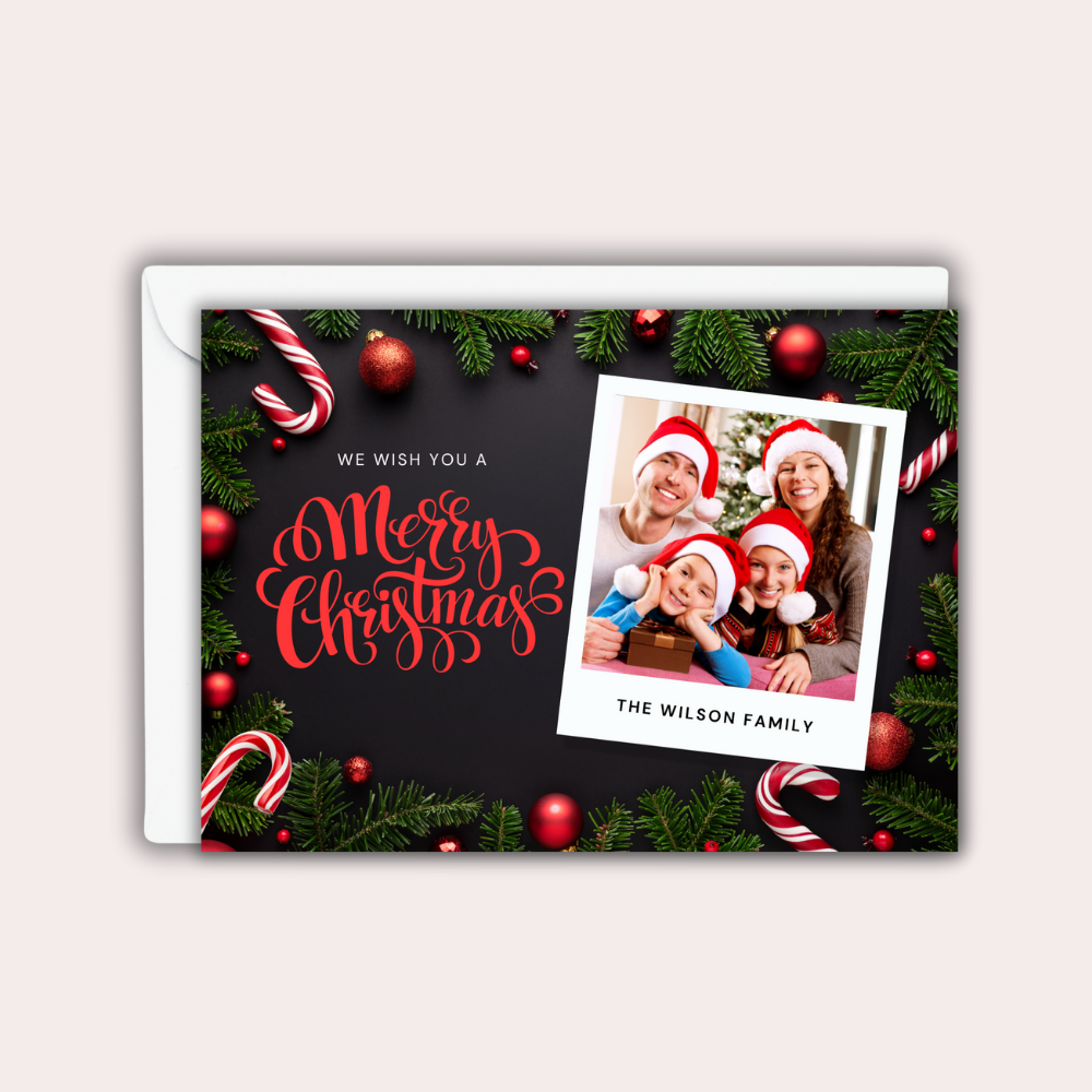 Custom 7x5 Merry Christmas Photo Cards with Envelopes – Personalized Holiday Greeting Cards – Set of 10 or 20