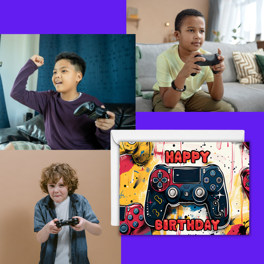 🎮 Gamer Birthday Card for Boys – Bold Video Game Controller Design – 5"x7" Card with Envelope – Fun, Cool, and Blank Inside