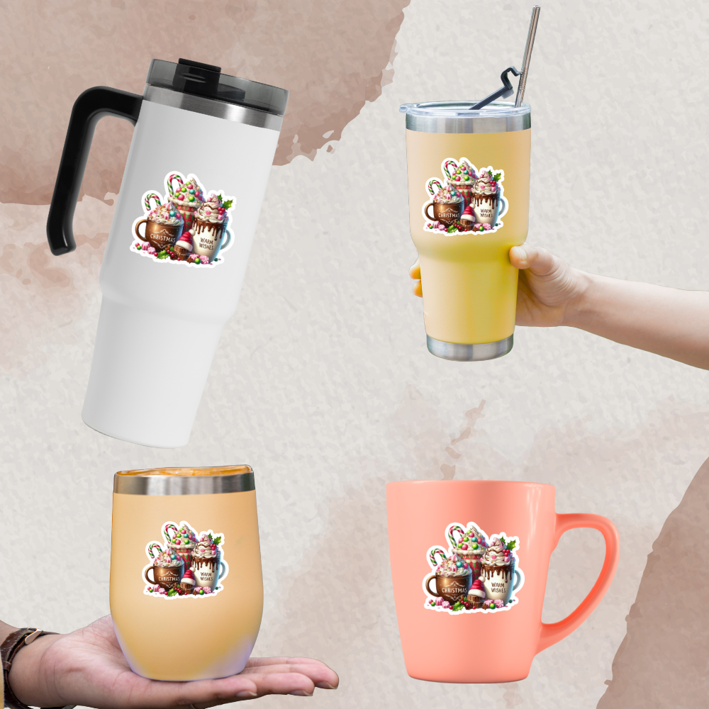 Christmas Hot Cocoa Sticker | Warm Wishes Holiday Mug Sticker | Cute Christmas Cup Vinyl Sticker for Laptops, Tumblers & Gifts