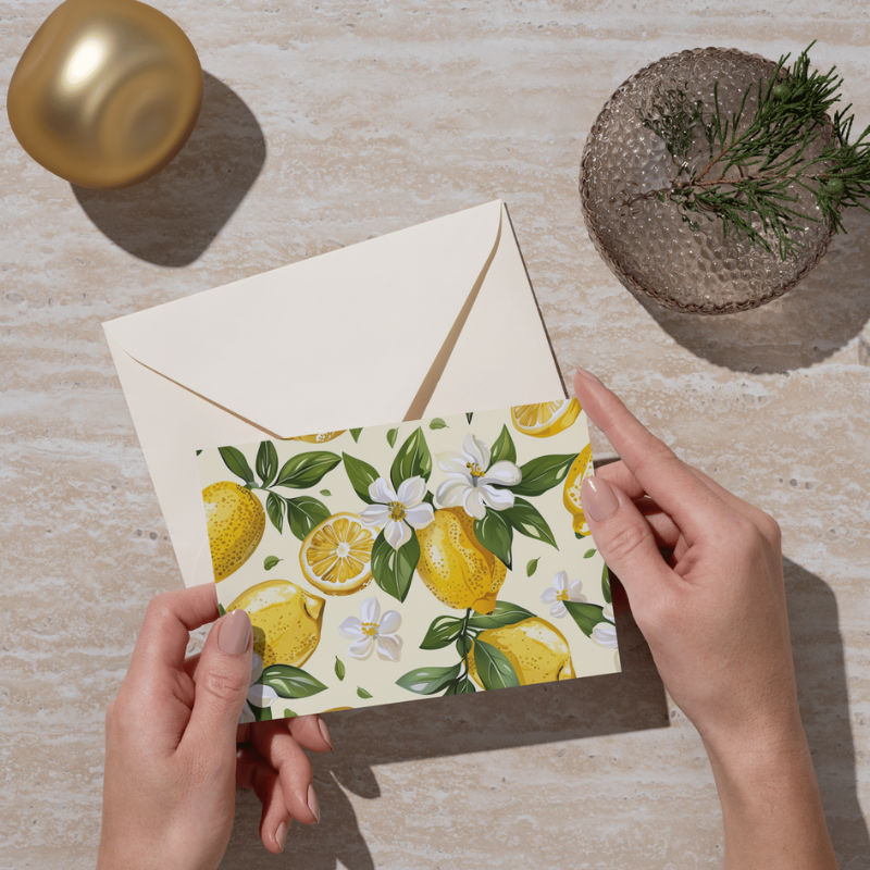 π Lemon Notecard Set β Pack of 4 Blank Greeting Cards with Envelopes β 5.5x4.25" β Fresh Lemon Watercolor Designs