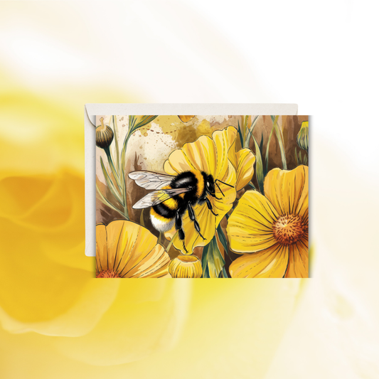 Bumble Bee Blossom Notecard Set – 4 Floral Bee Cards with Envelopes