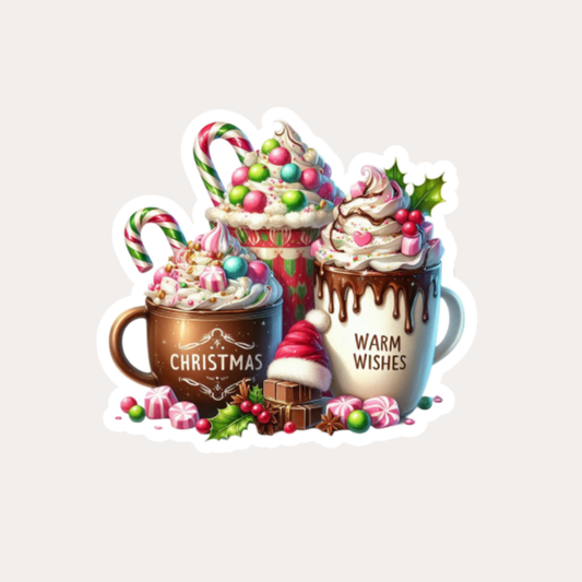 Christmas Hot Cocoa Sticker | Warm Wishes Holiday Mug Sticker | Cute Christmas Cup Vinyl Sticker for Laptops, Tumblers & Gifts