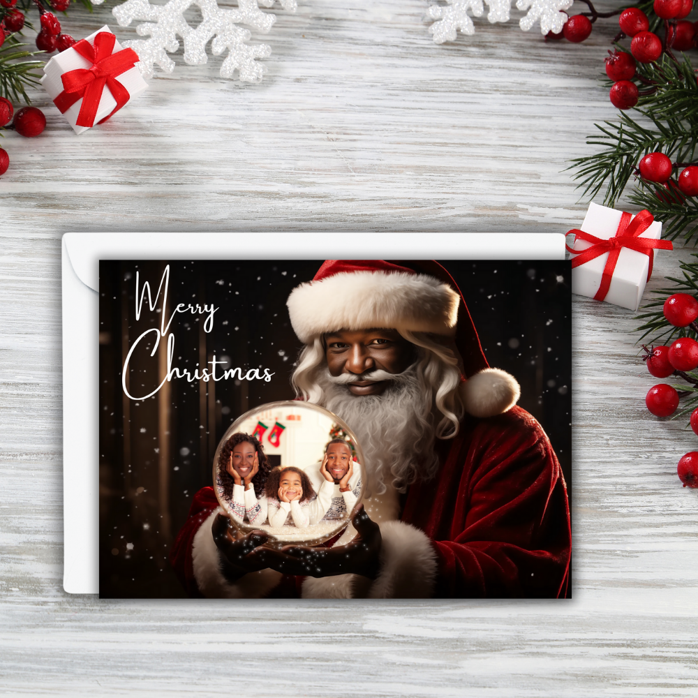 Personalized Santa Snow Globe Christmas Card | Custom Photo Holiday Greeting 7x5