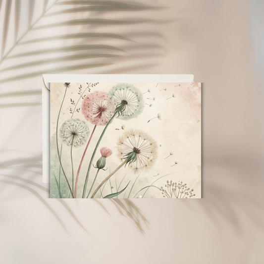 Whispers of Wishes Dandelion Notecard Set – 4 Blank Cards with Envelopes