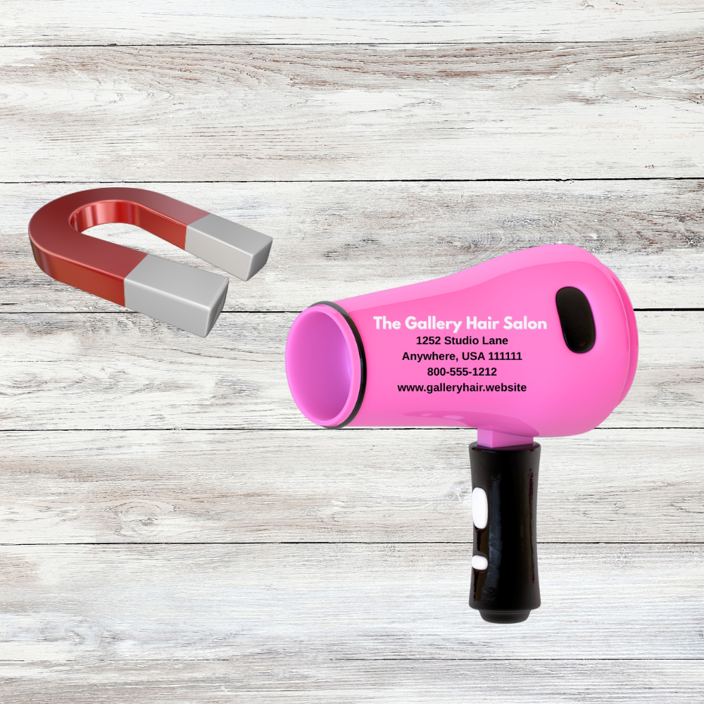 Custom Hair Dryer Shaped Business Card Magnet – Personalized with Logo & Contact Info