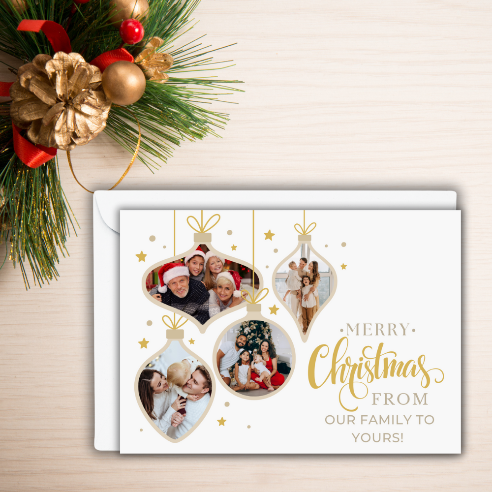 Personalized Ornament Photo Christmas Card | Merry Christmas From Our Family to Yours 7x5