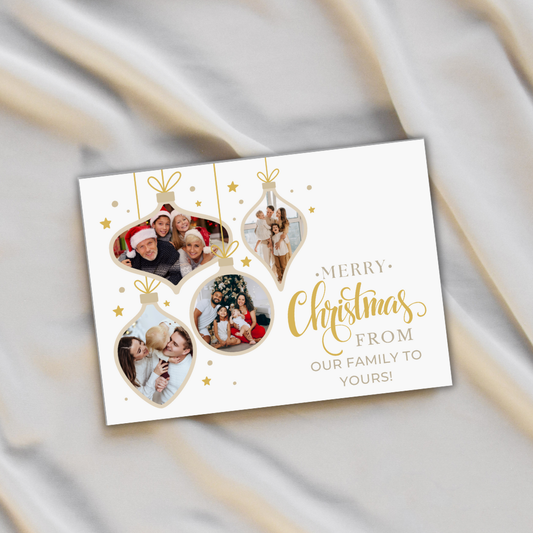 Personalized Ornament Photo Christmas Card | Merry Christmas From Our Family to Yours 7x5