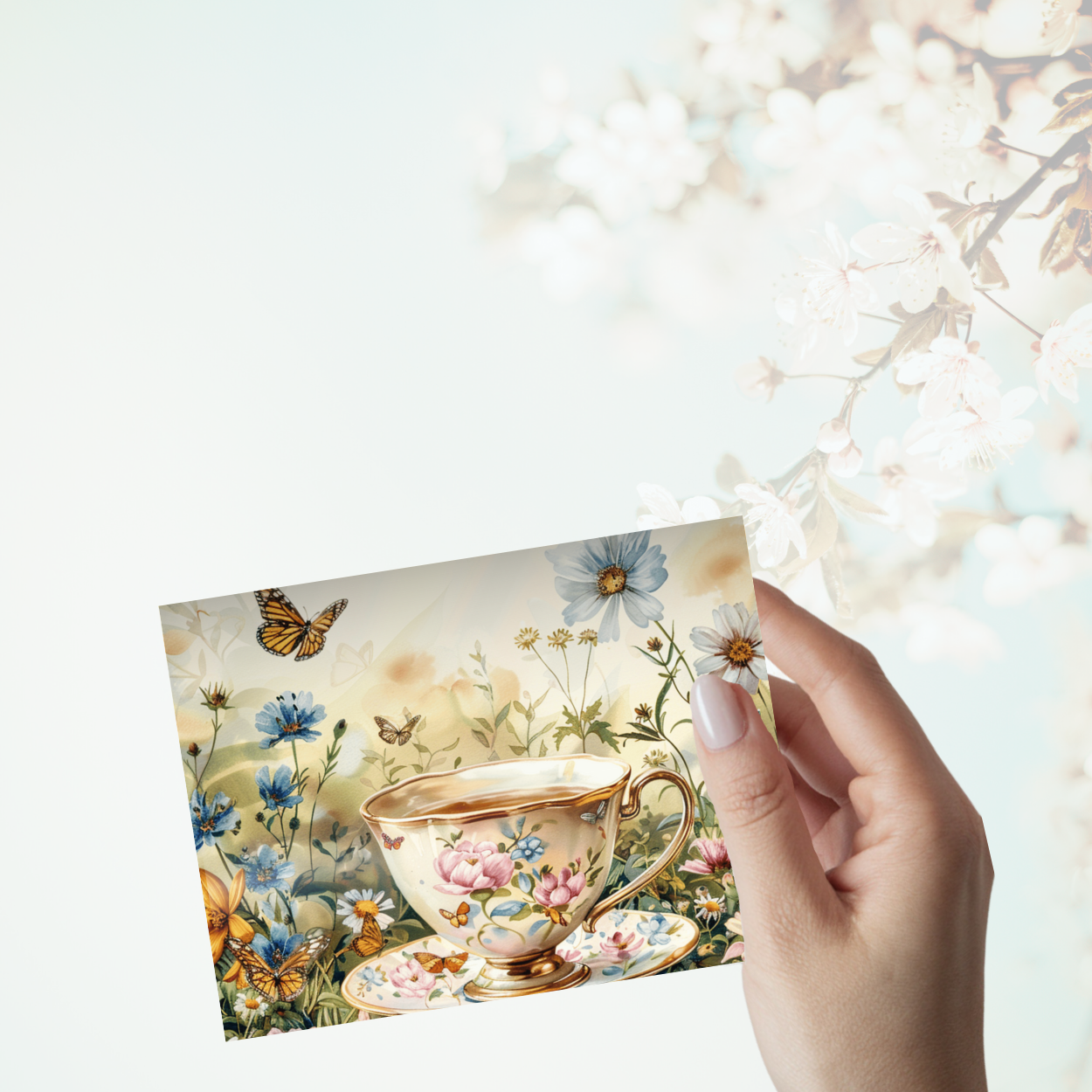 Tea & Tranquility Notecard Set – Pack of 4 Vintage Teacup Greeting Cards