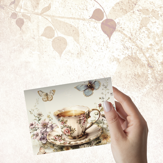 Tea & Tranquility Notecard Set – Pack of 4 Vintage Teacup Greeting Cards