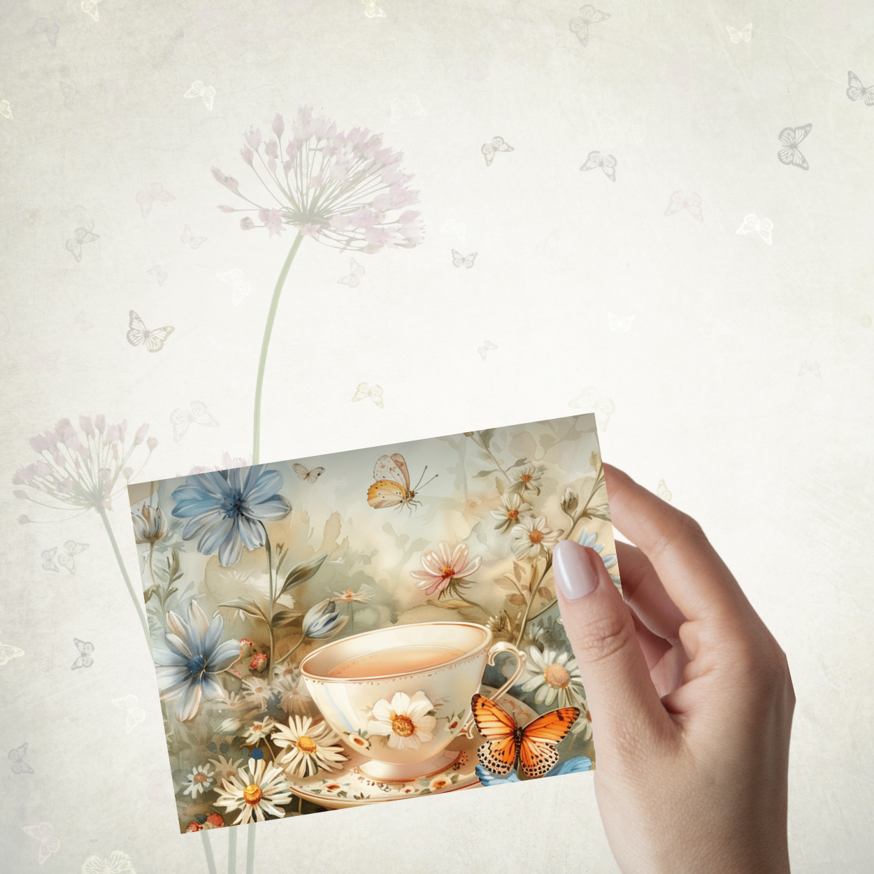 Tea & Tranquility Notecard Set – Pack of 4 Vintage Teacup Greeting Cards