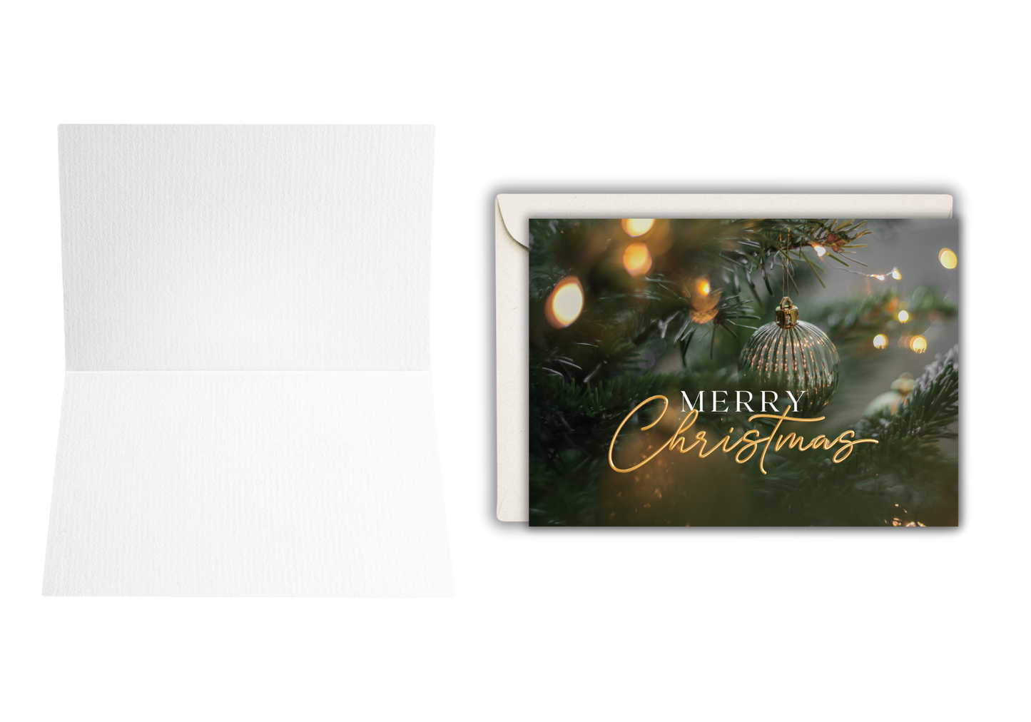 Merry Christmas Evergreen Ornament Greeting Card – Custom Inside Message (Optional)