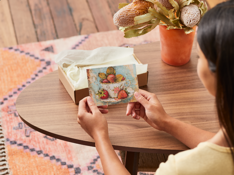 Strawberry Tea Cup Notecard Set - Pack of 4