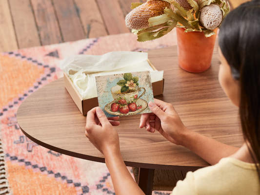 Strawberry Tea Cup Notecard Set - Pack of 4