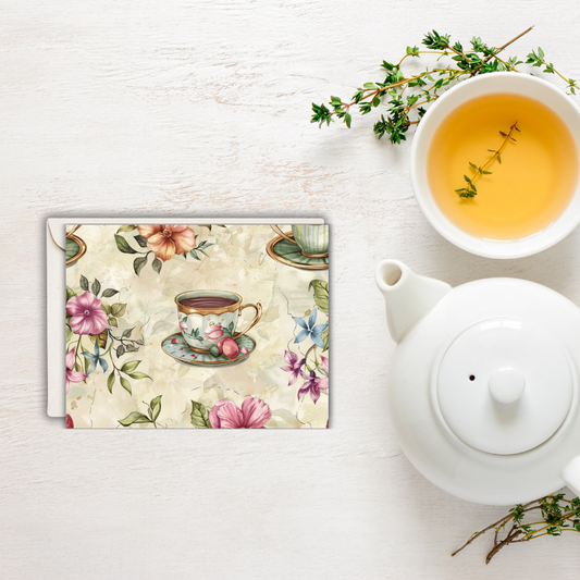 Vintage Tea Time 5.5x4.25 Notecard – Blank Inside with Envelope