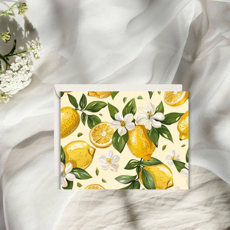 π Lemon Notecard Set β Pack of 4 Blank Greeting Cards with Envelopes β 5.5x4.25" β Fresh Lemon Watercolor Designs