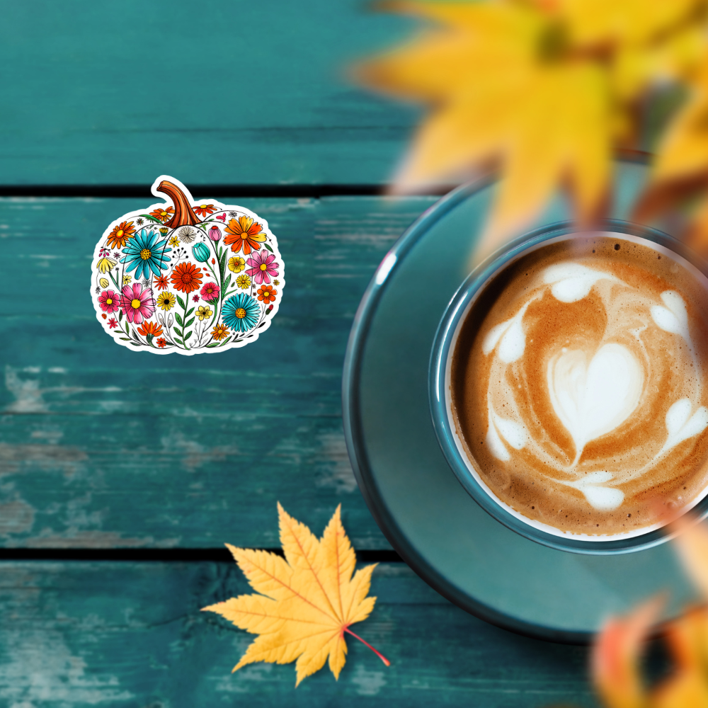 Floral Pumpkin Waterproof Sticker – 3x3 Inch