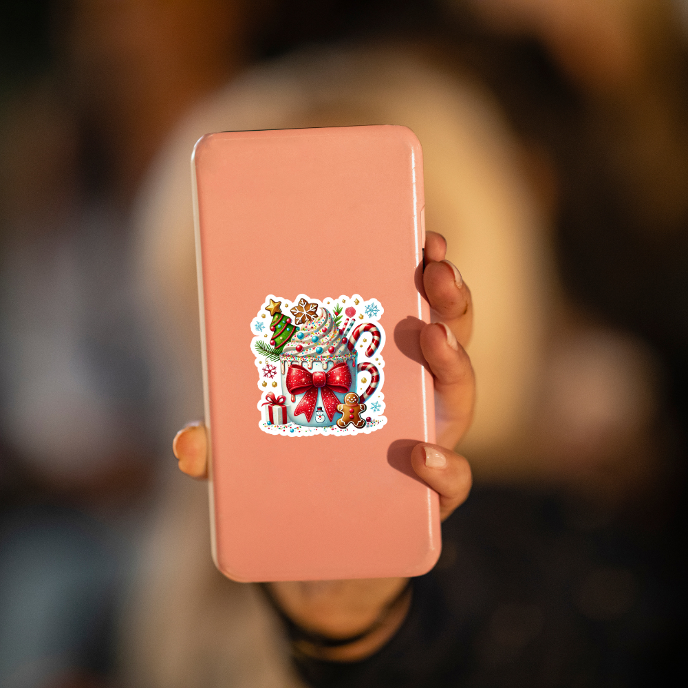 Christmas Mug Sticker | Gingerbread & Candy Cane Hot Cocoa Sticker | Cute Holiday Vinyl Sticker for Gifts, Laptops & Tumblers