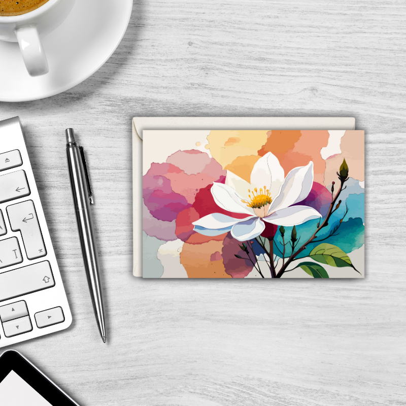 Magnolia Notecard Set – Pack of 6 Blank 5.5” x 4.25” Cards with Envelopes – Watercolor Floral Greeting Cards