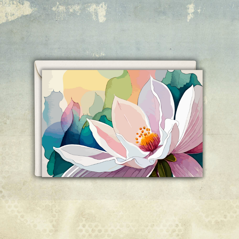 Magnolia Notecard Set – Pack of 6 Blank 5.5” x 4.25” Cards with Envelopes – Watercolor Floral Greeting Cards