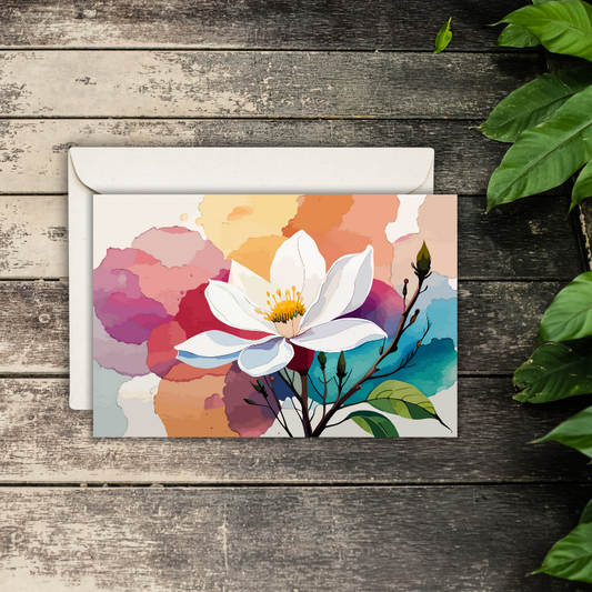 Magnolia Notecard Set – Pack of 6 Blank 5.5” x 4.25” Cards with Envelopes – Watercolor Floral Greeting Cards