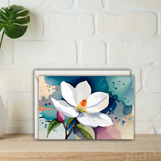 Magnolia Notecard Set – Pack of 6 Blank 5.5” x 4.25” Cards with Envelopes – Watercolor Floral Greeting Cards