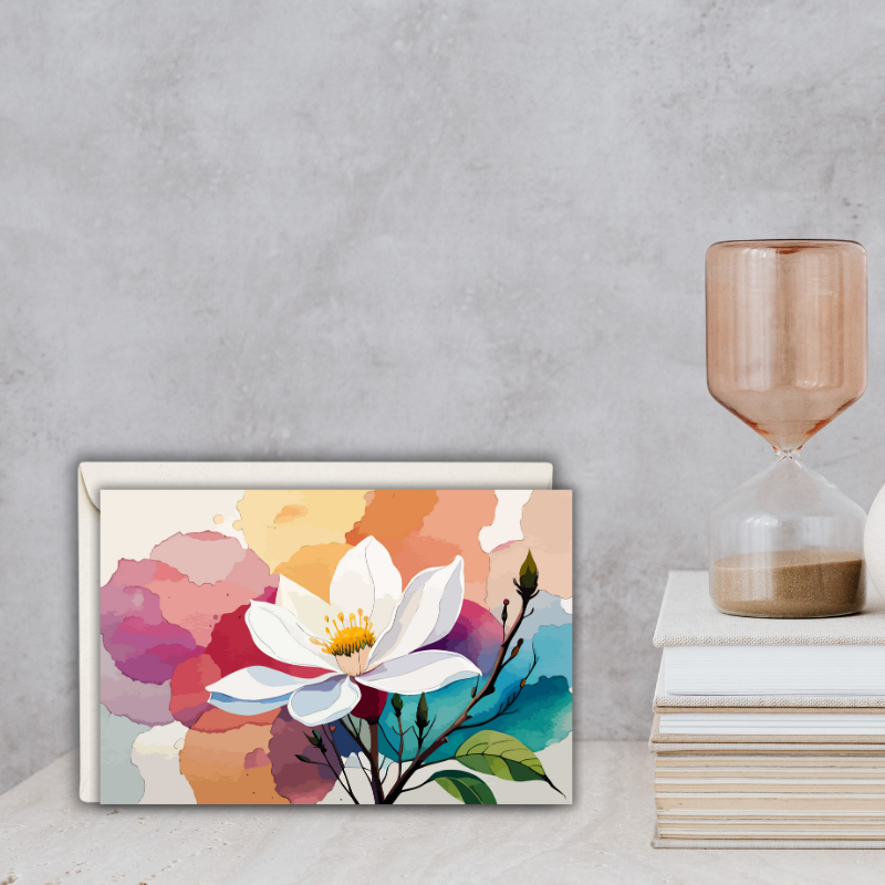 Magnolia Notecard Set – Pack of 6 Blank 5.5” x 4.25” Cards with Envelopes – Watercolor Floral Greeting Cards