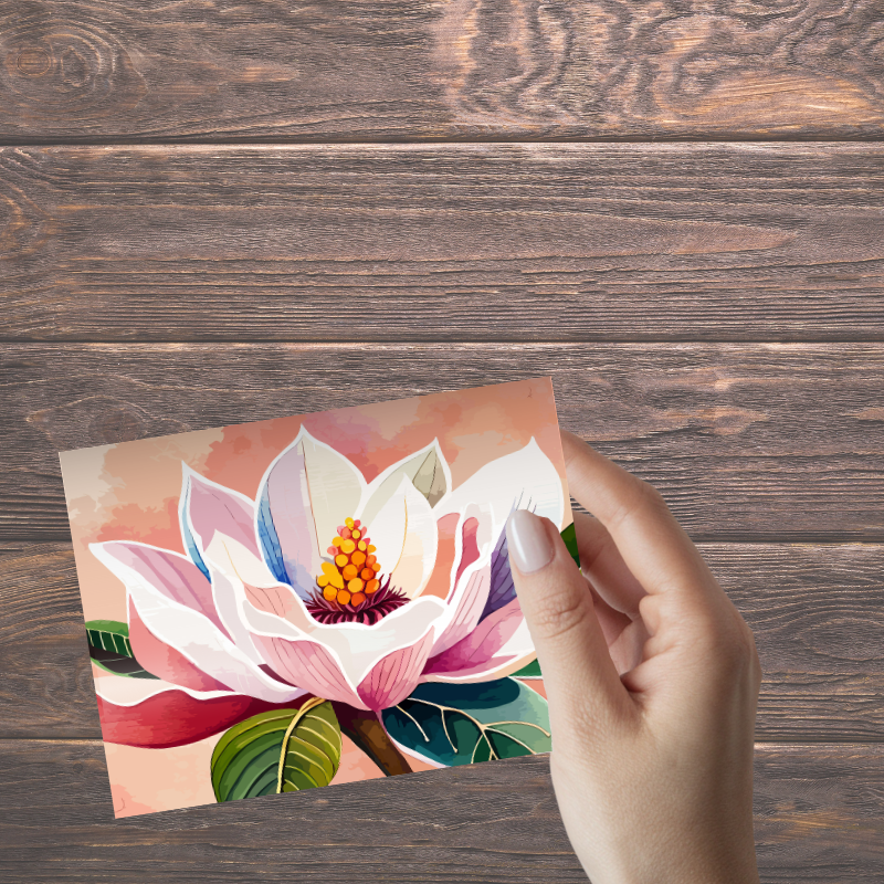 Magnolia Notecard Set – Pack of 6 Blank 5.5” x 4.25” Cards with Envelopes – Watercolor Floral Greeting Cards