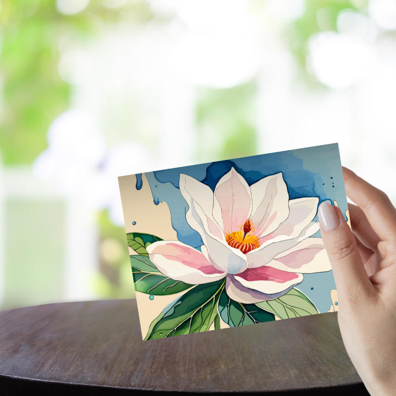 Magnolia Notecard Set – Pack of 6 Blank 5.5” x 4.25” Cards with Envelopes – Watercolor Floral Greeting Cards