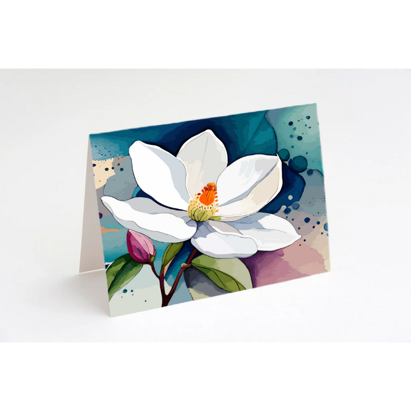 Magnolia Notecard Set – Pack of 6 Blank 5.5” x 4.25” Cards with Envelopes – Watercolor Floral Greeting Cards