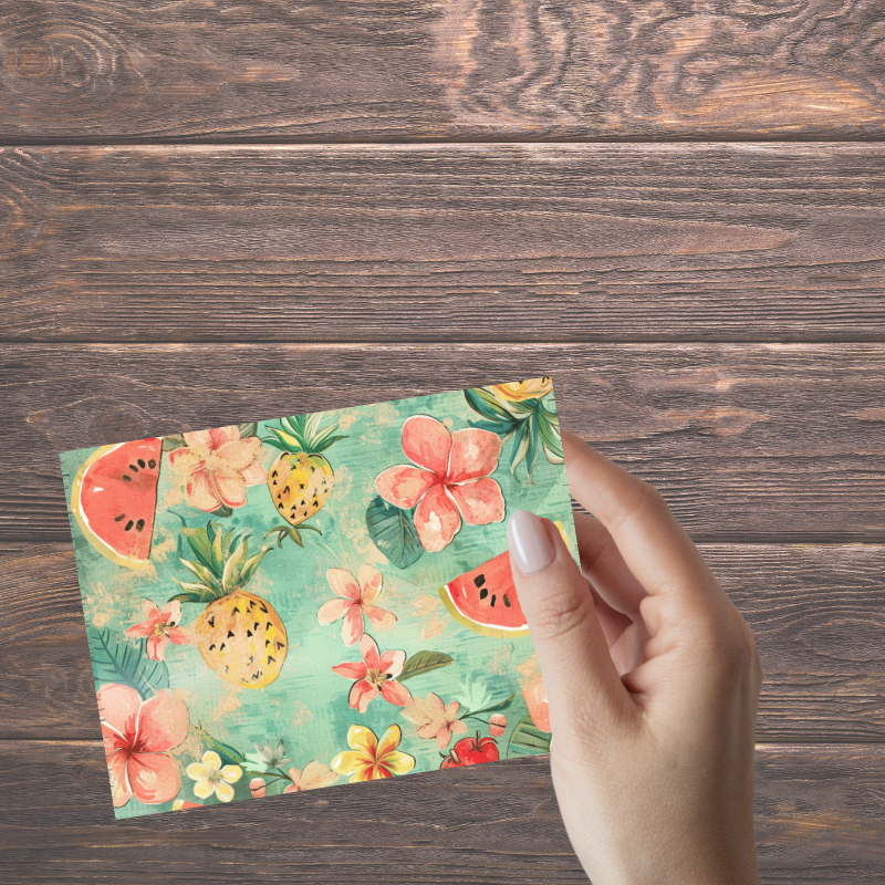 Tropical Floral Notecard Set – Pack of 8 Blank 5.5" x 4.25" Cards with Envelopes – Bright Fruit & Flower Designs