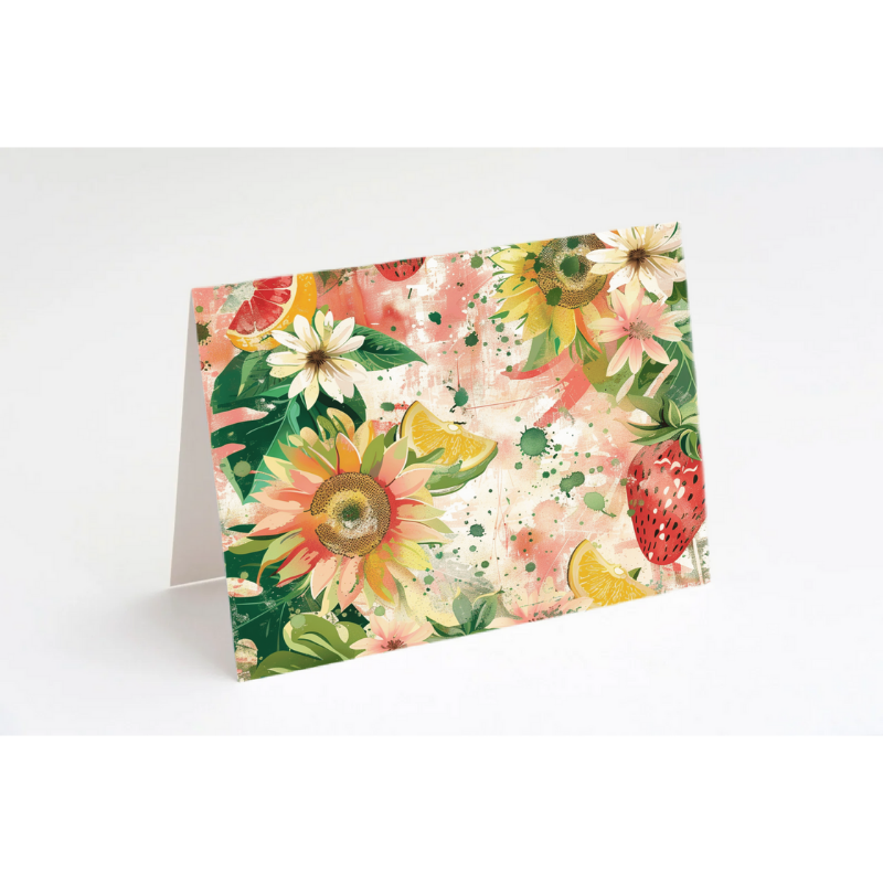 Tropical Floral Notecard Set – Pack of 8 Blank 5.5" x 4.25" Cards with Envelopes – Bright Fruit & Flower Designs