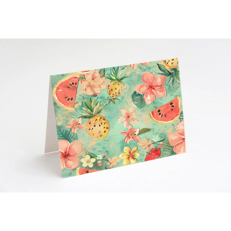 Tropical Floral Notecard Set – Pack of 8 Blank 5.5" x 4.25" Cards with Envelopes – Bright Fruit & Flower Designs