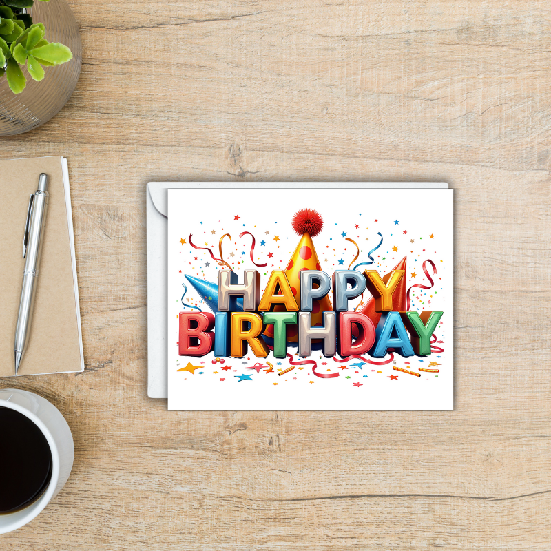 Happy Birthday Party Time Card – Bold, Colorful, and Blank Inside