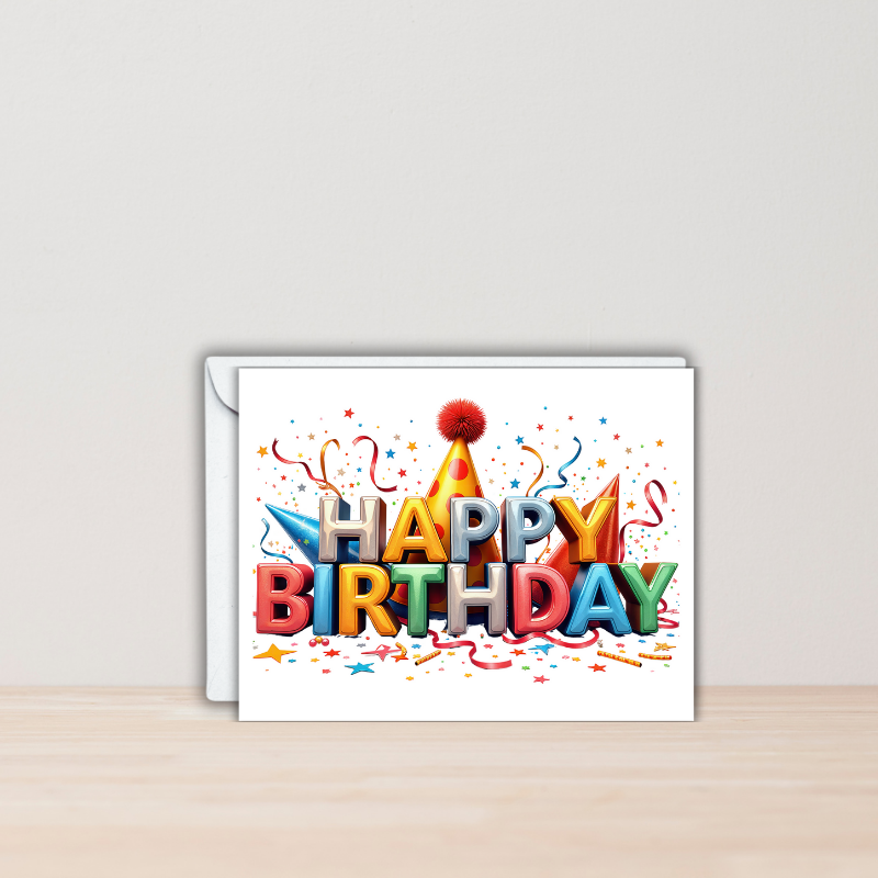 Happy Birthday Party Time Card – Bold, Colorful, and Blank Inside