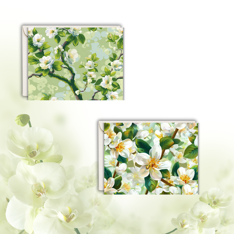 Spring Blossom Notecard Set – Pack of 4 Elegant Floral Greeting Cards