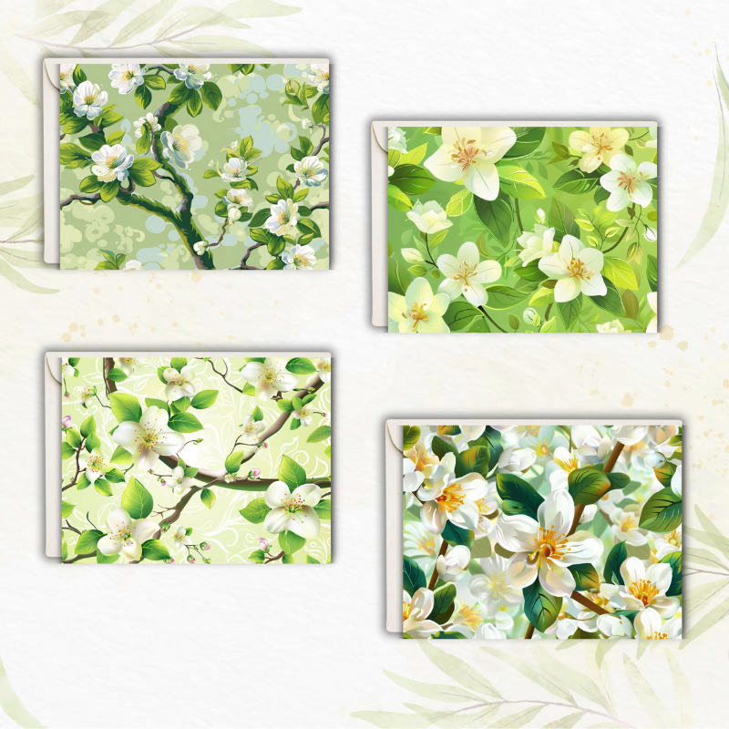 Spring Blossom Notecard Set – Pack of 4 Elegant Floral Greeting Cards