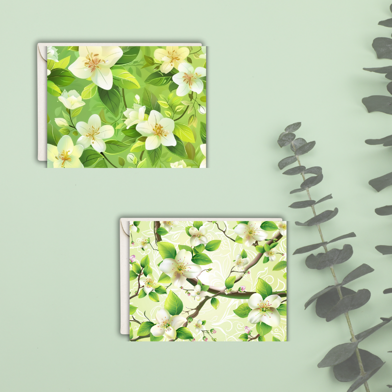 Spring Blossom Notecard Set – Pack of 4 Elegant Floral Greeting Cards