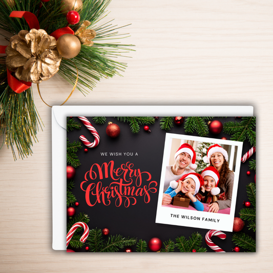 Custom 7x5 Merry Christmas Photo Cards with Envelopes – Personalized Holiday Greeting Cards – Set of 10 or 20