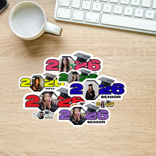Custom Class of 2026 Senior Stickers – Personalized Graduation Photo Stickers (6-Pack)