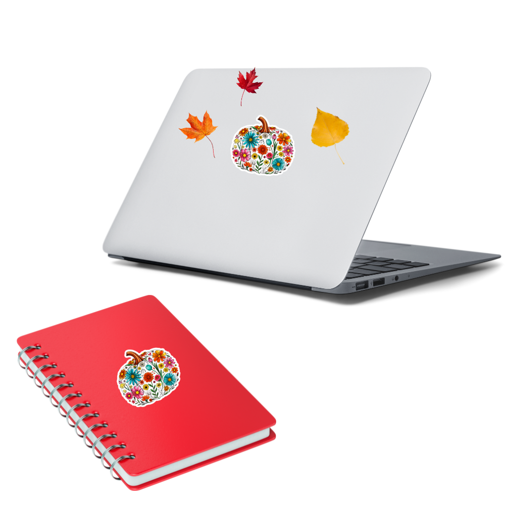 Floral Pumpkin Waterproof Sticker – 3x3 Inch